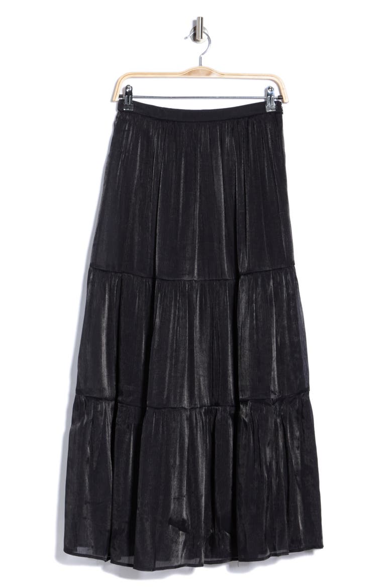 Metallic Tiered Maxi Skirt, Main, color, BLACK