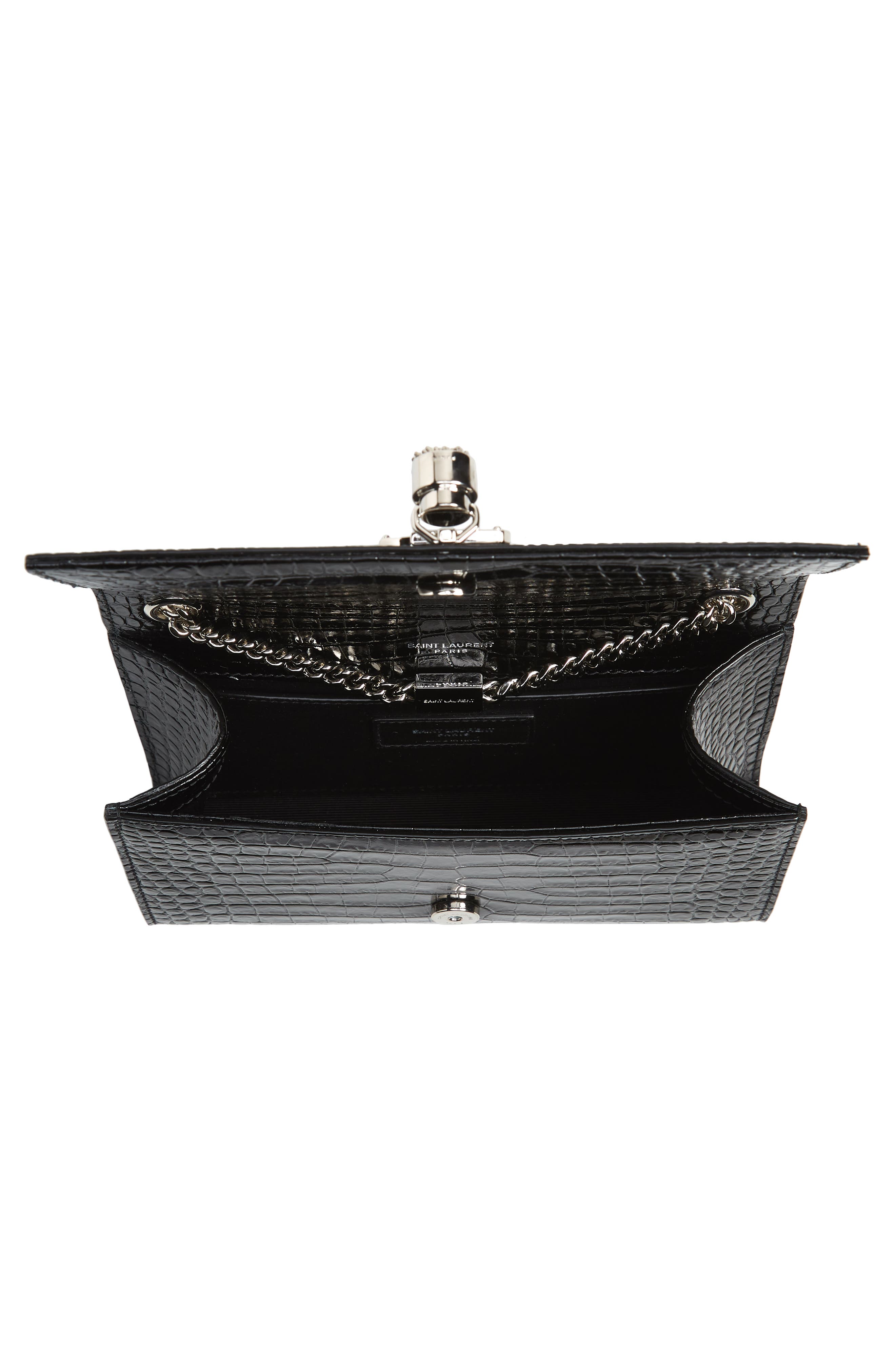Saint Laurent Small Kate Croc Embossed Leather Shoulder Bag, Alternate, color, 