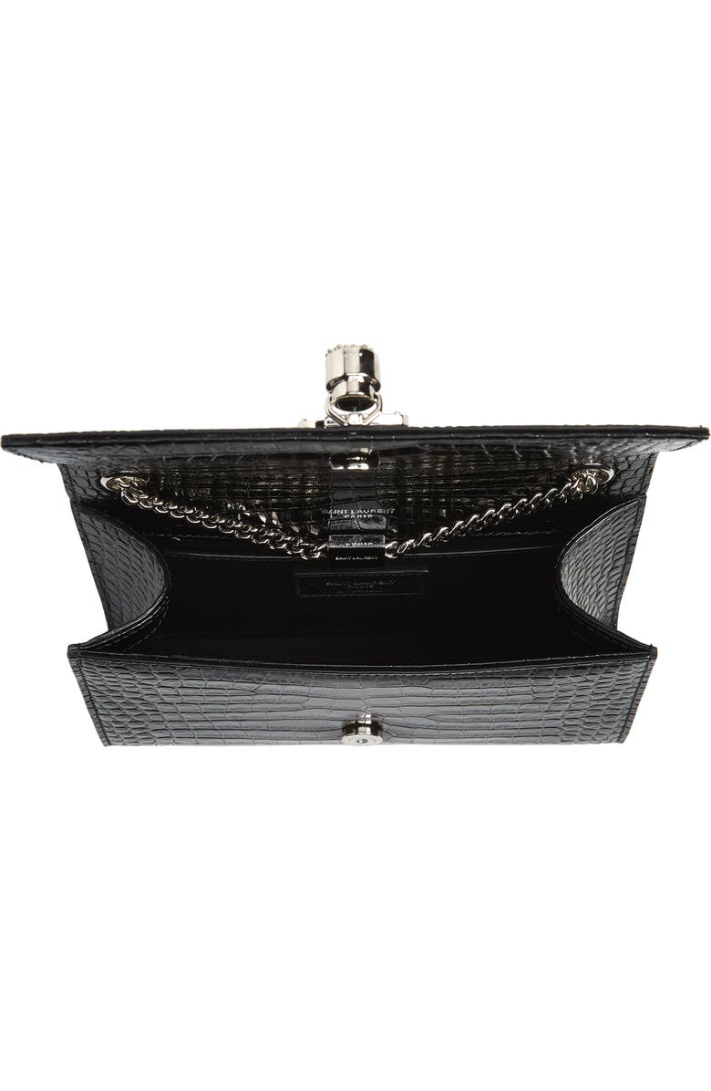 Saint Laurent Small Kate Croc Embossed Leather Shoulder Bag, Alternate, color,