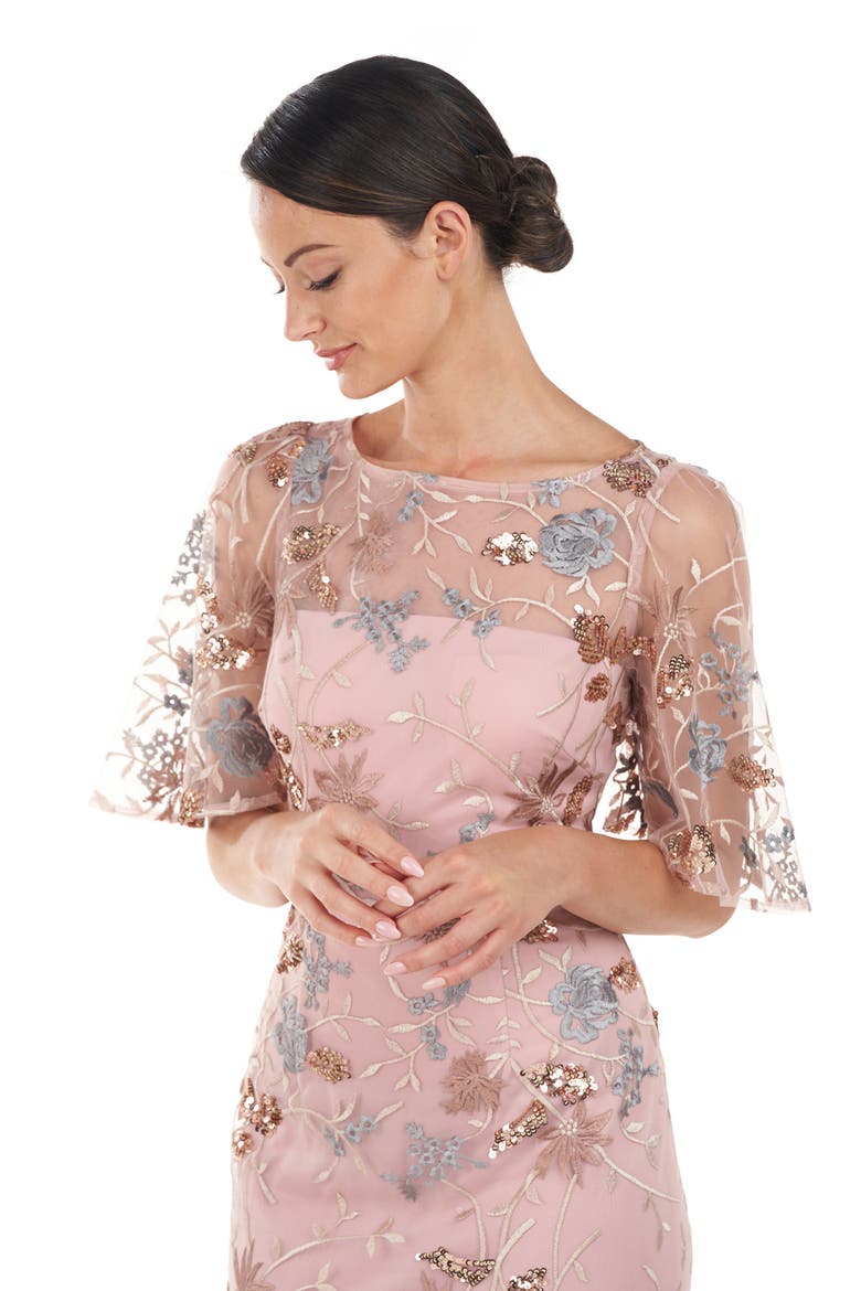 Daphne Embroidered Sequin Column Gown, Alternate, color, BLUSH MULTI