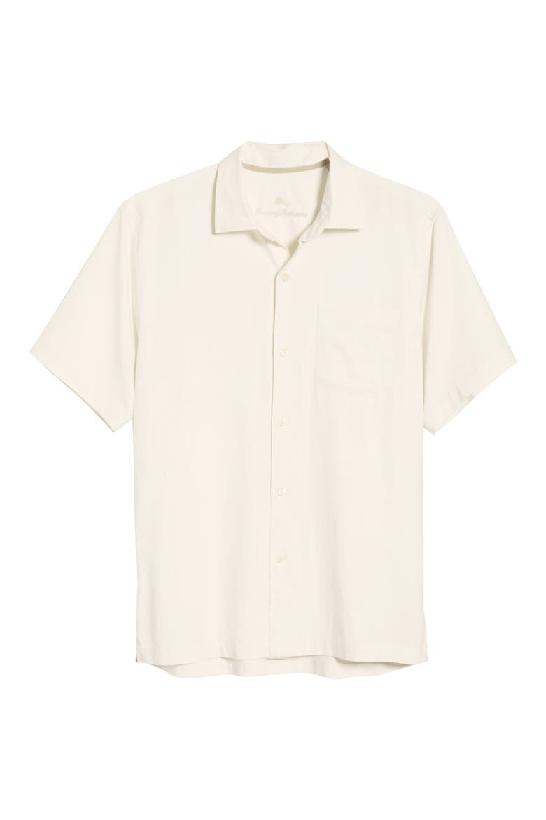 Catalina Stretch Silk Blend Camp Shirt, Alternate, color, WHITE