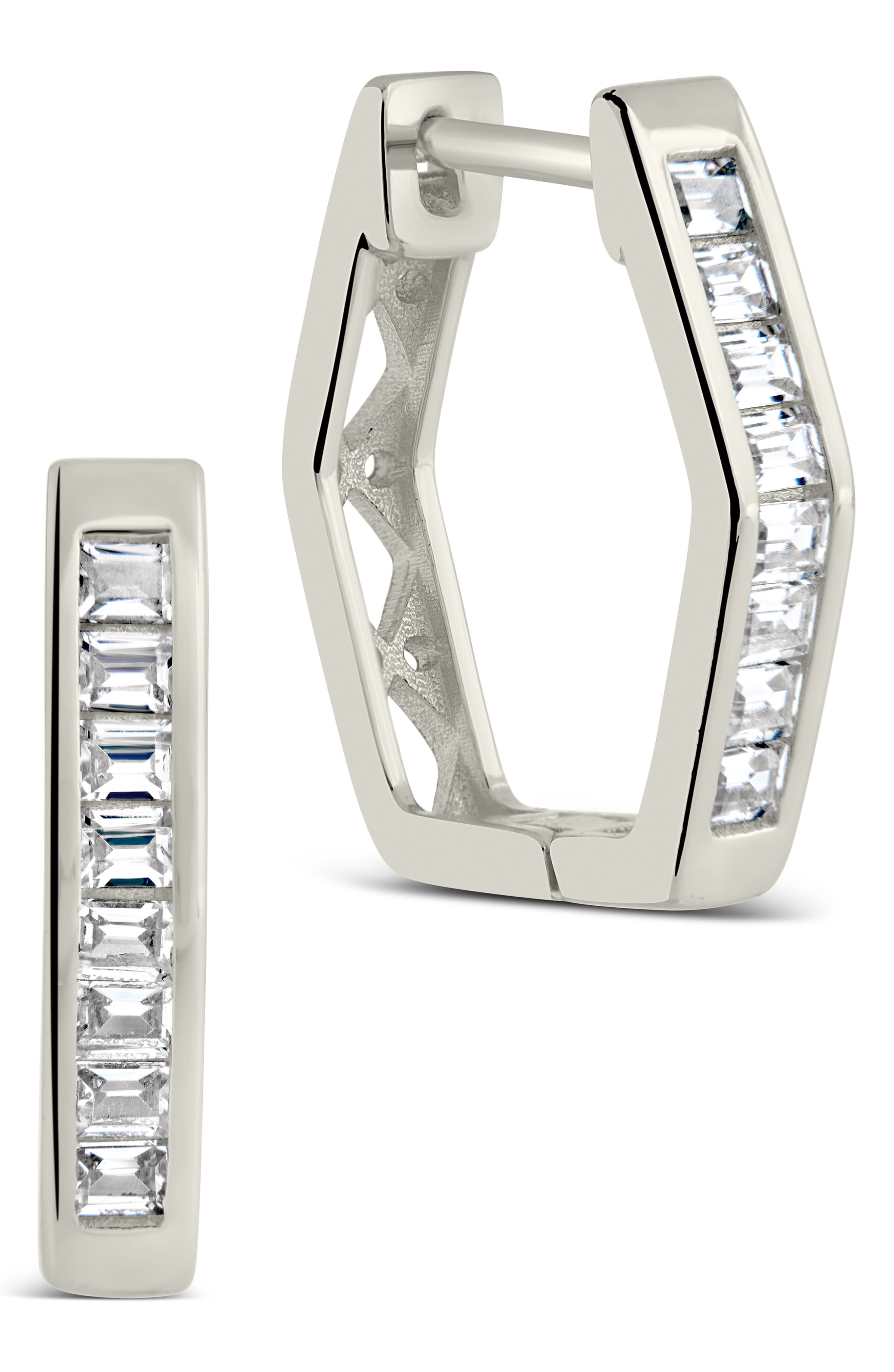 Sterling Forever CZ Pavé Geometric Hoop Earrings