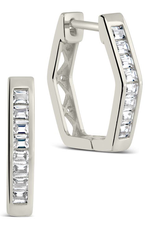 CZ Pavé Geometric Hoop Earrings