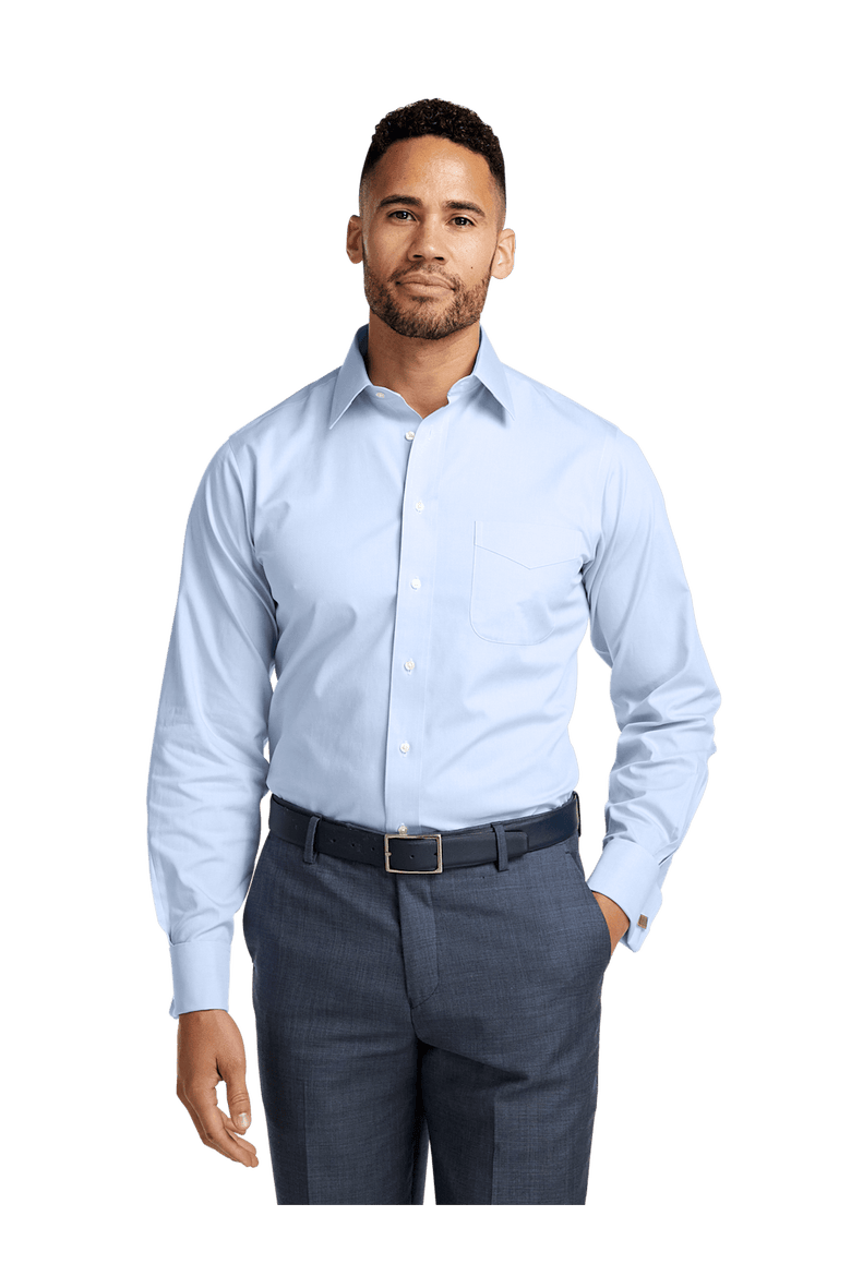 Non-iron Cotton Pinpoint Solid Point Collar French Cuff Dress Shirt, Alternate, color, Blue