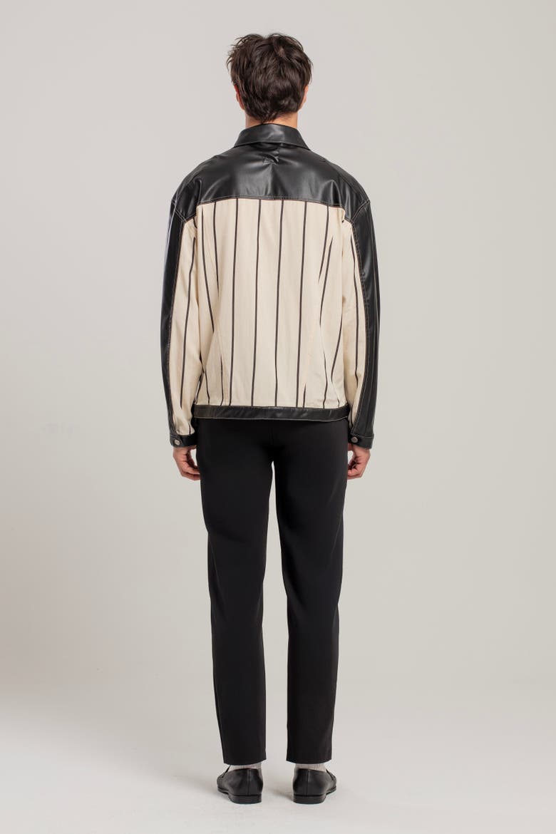Silk & Linen Blend Free Heaven Kutnia Striped Vegan Leather Jacket, Alternate, color, grey