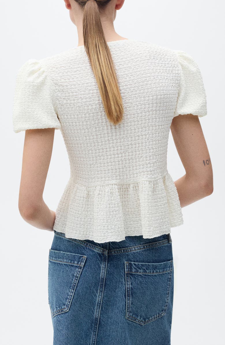 MANGO Texture Tie Front Peplum Top, Alternate, color,