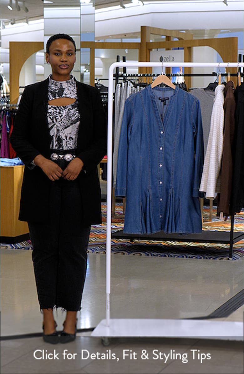 Korinda Godet Pleat Long Sleeve Denim Dress, sales video thumbnail