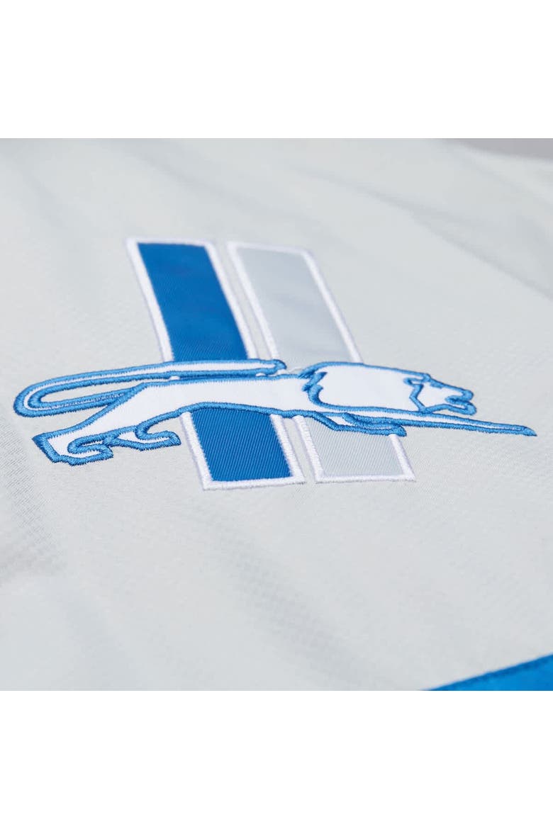 Men's Mitchell & Ness Silver/Blue Detroit Lions Tie Breaker Vintage Logo Lightweight Anorak Half-Zip Windbreaker, Alternate, color, Silver