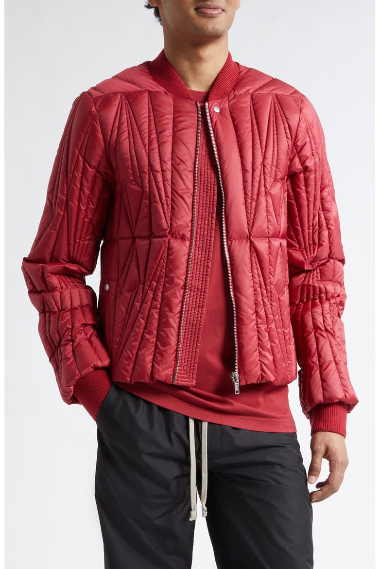x Rick Owens Geocamo Flight Down Bomber Jacket, Main, color, RED