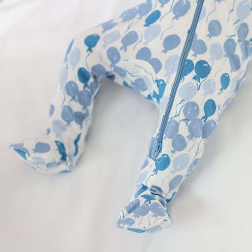 Norani Balloons Print Organic Cotton Footie In Blue Balloons