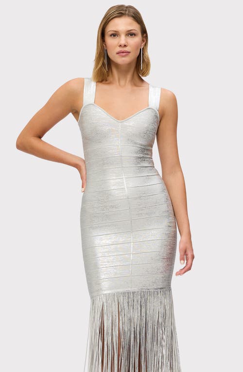 Herve Leger The Metallic Alba Gown In Silver Foil