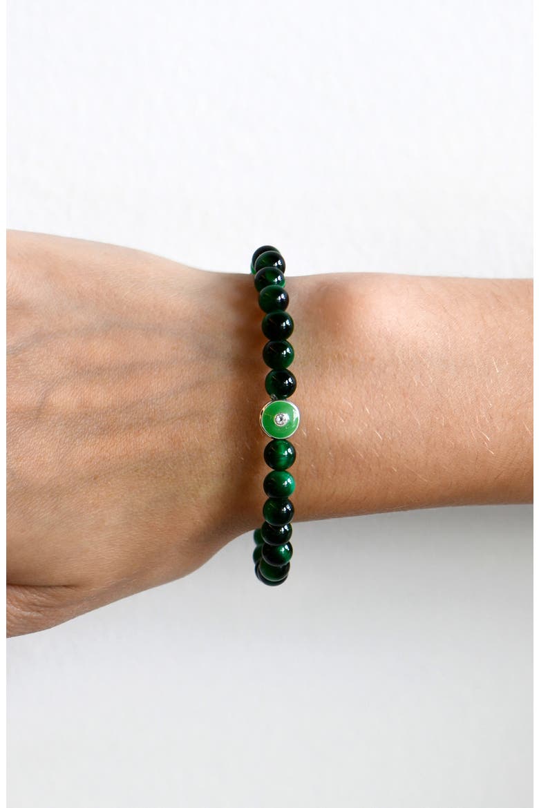 Jac + Jo Soul Green Tiger's-Eye Beaded Stretch Bracelet, Alternate, color, GREEN