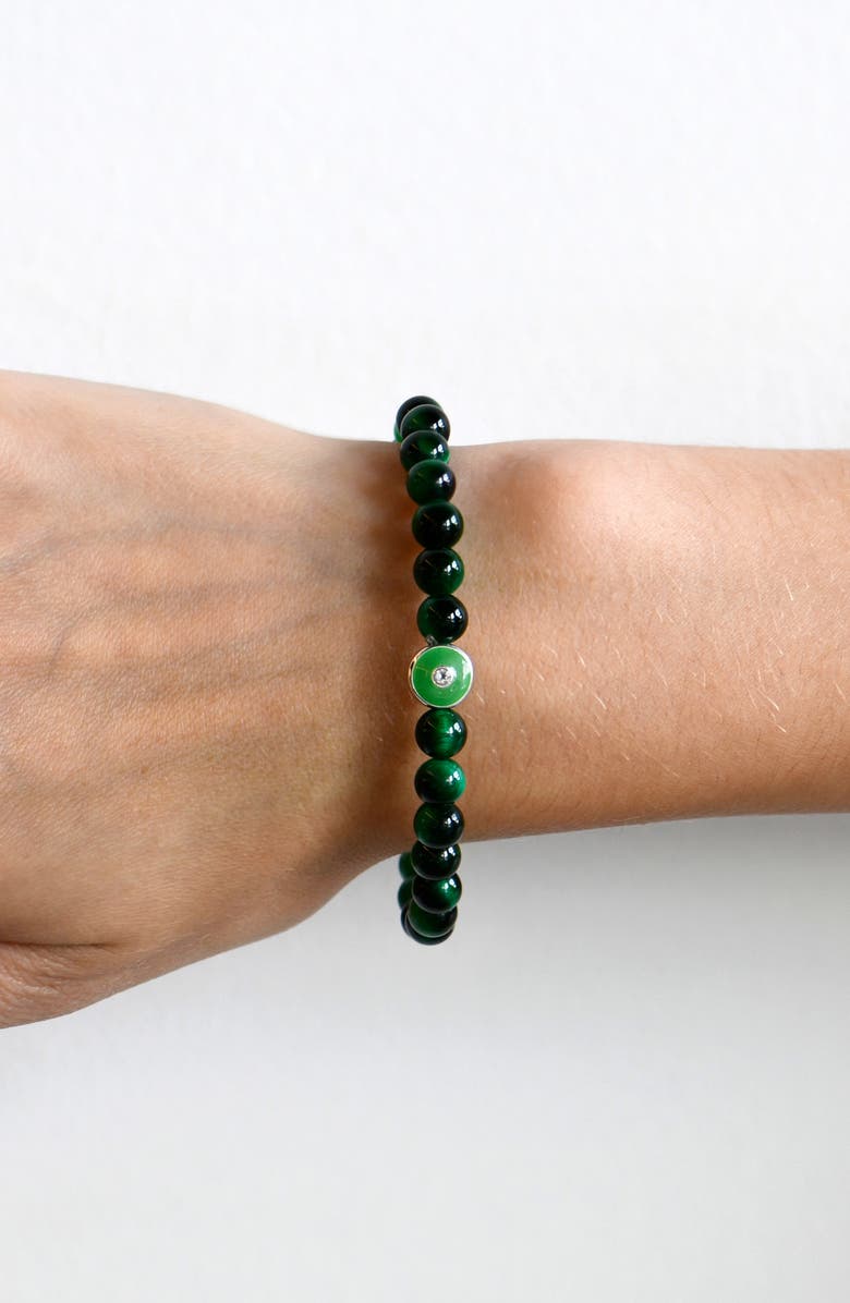 Anzie Jac + Jo Soul Green Tiger's-Eye Beaded Stretch Bracelet, Alternate, color, Green