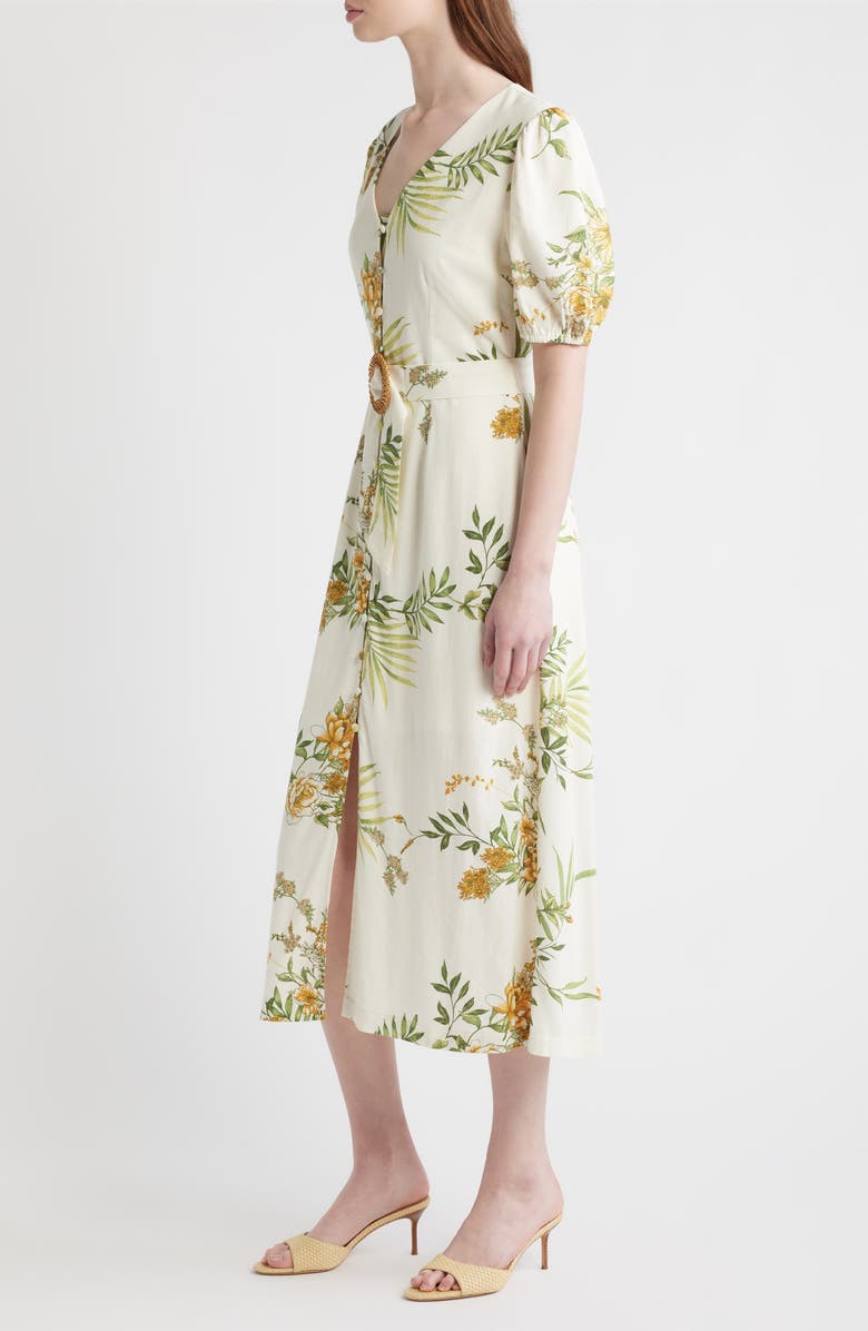 ZOE AND CLAIRE Printed Puff Sleeve Belted Midi Dress, Alternate, color, Green Multi