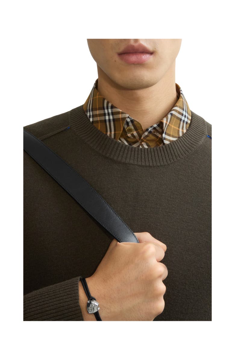 Burberry Leather B Shield Bracelet, Alternate, color, Silver/Black