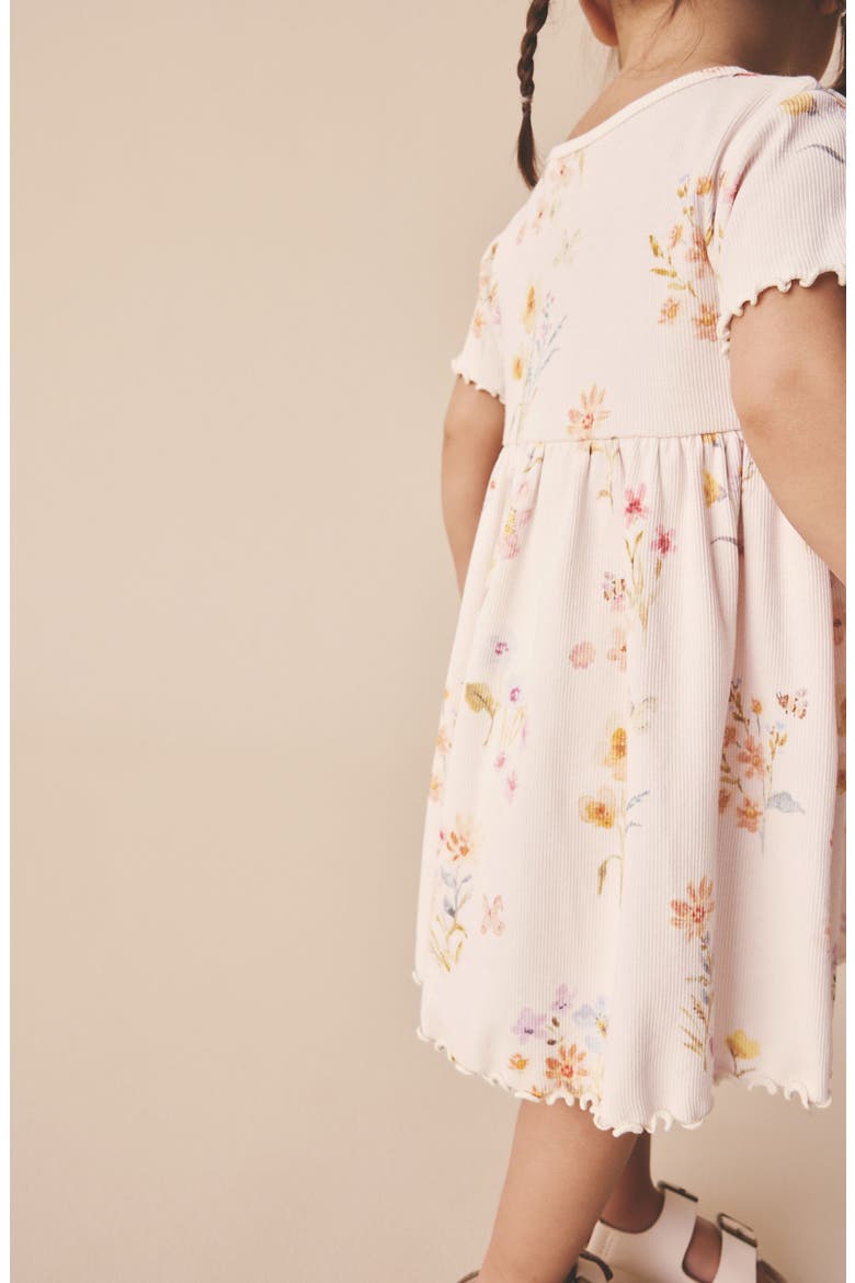 Kids' Floral Print Rib Dress, Alternate, color, CREAM
