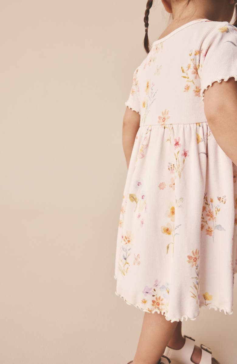 NEXT Kids' Floral Print Rib Dress, Alternate, color, Cream
