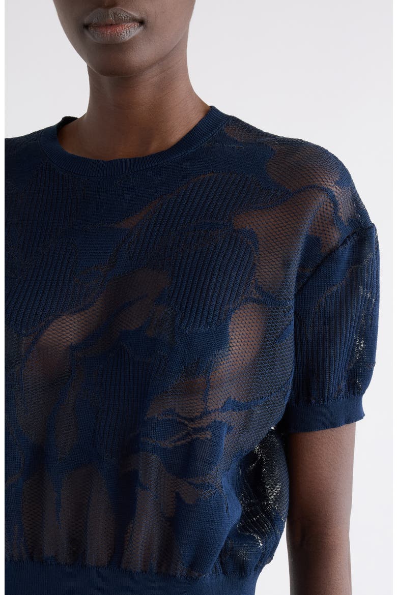 Floral Pattern Mixed Stitch Crewneck Sweater, Alternate, color, NAVY