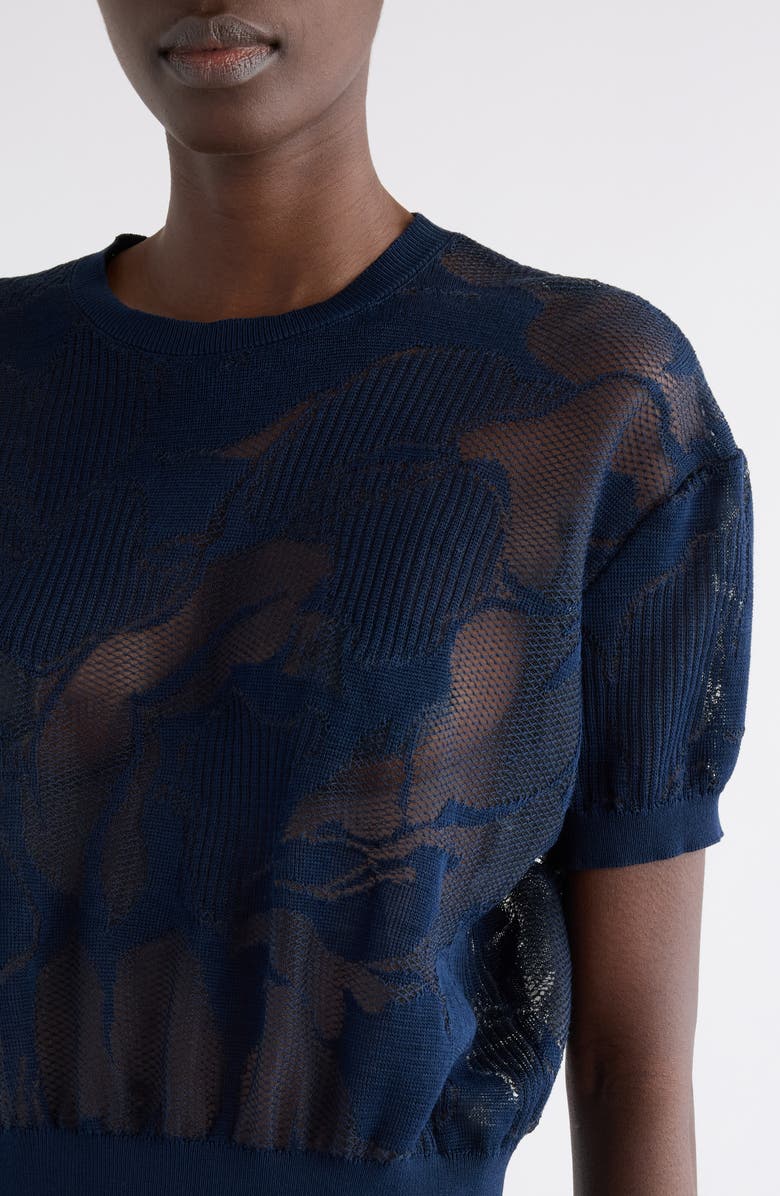 Dries Van Noten Floral Pattern Mixed Stitch Crewneck Sweater, Alternate, color, Navy