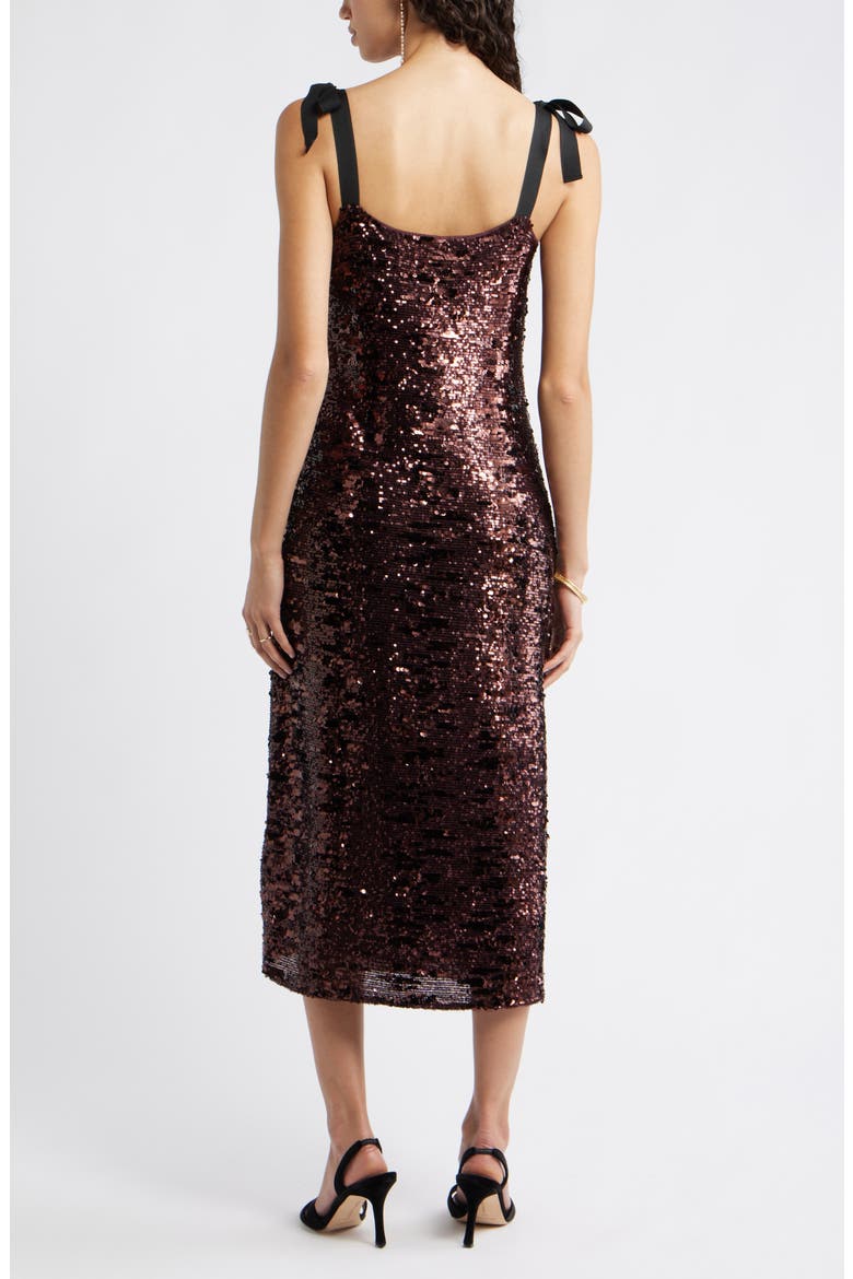 Sequin Tie Shoulder Midi Dress, Alternate, color, BURGUNDY SEQUINS