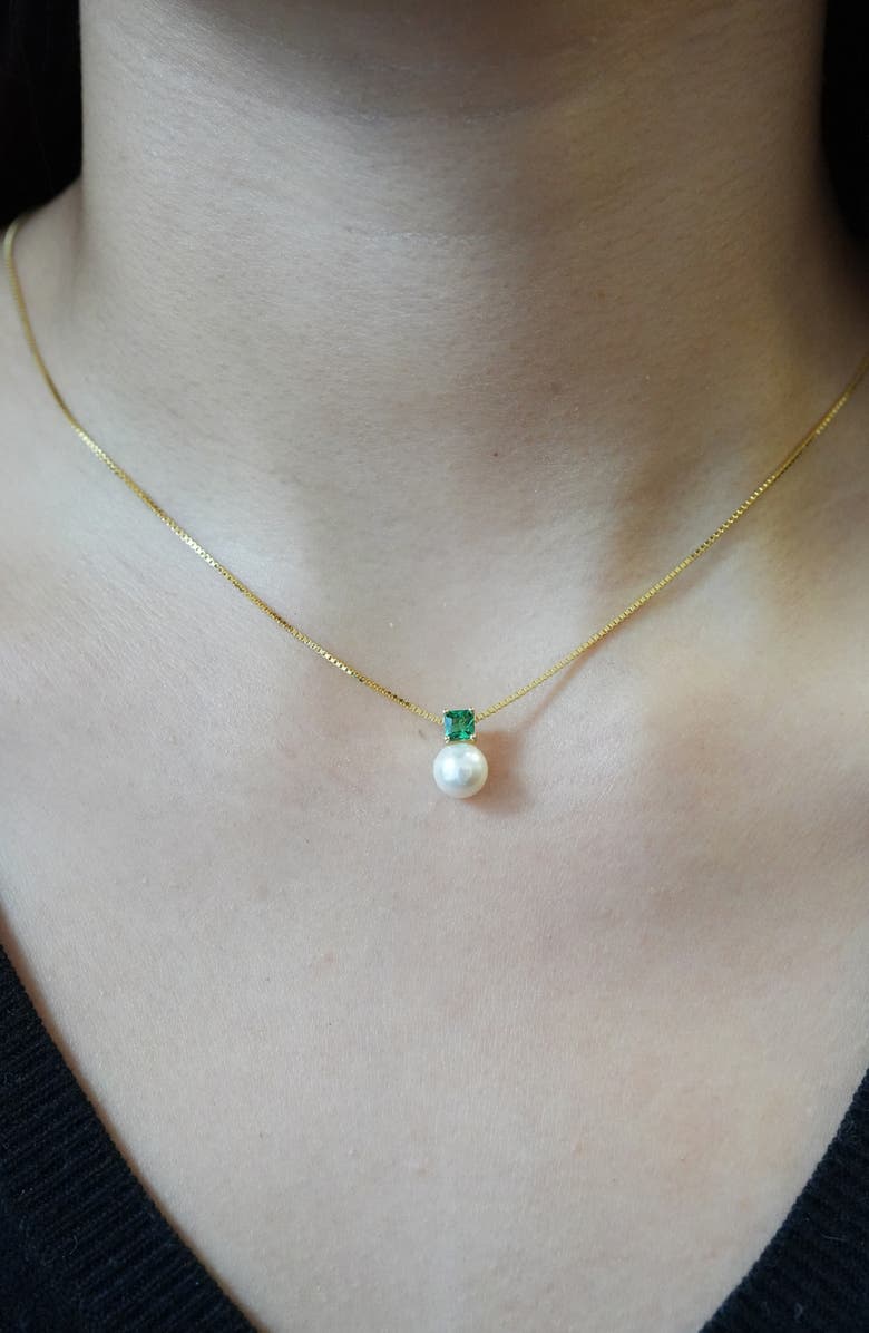 Argento Vivo Sterling Silver Cubic Zirconia Heart & Faux Pearl Necklace, Alternate, color, Gold