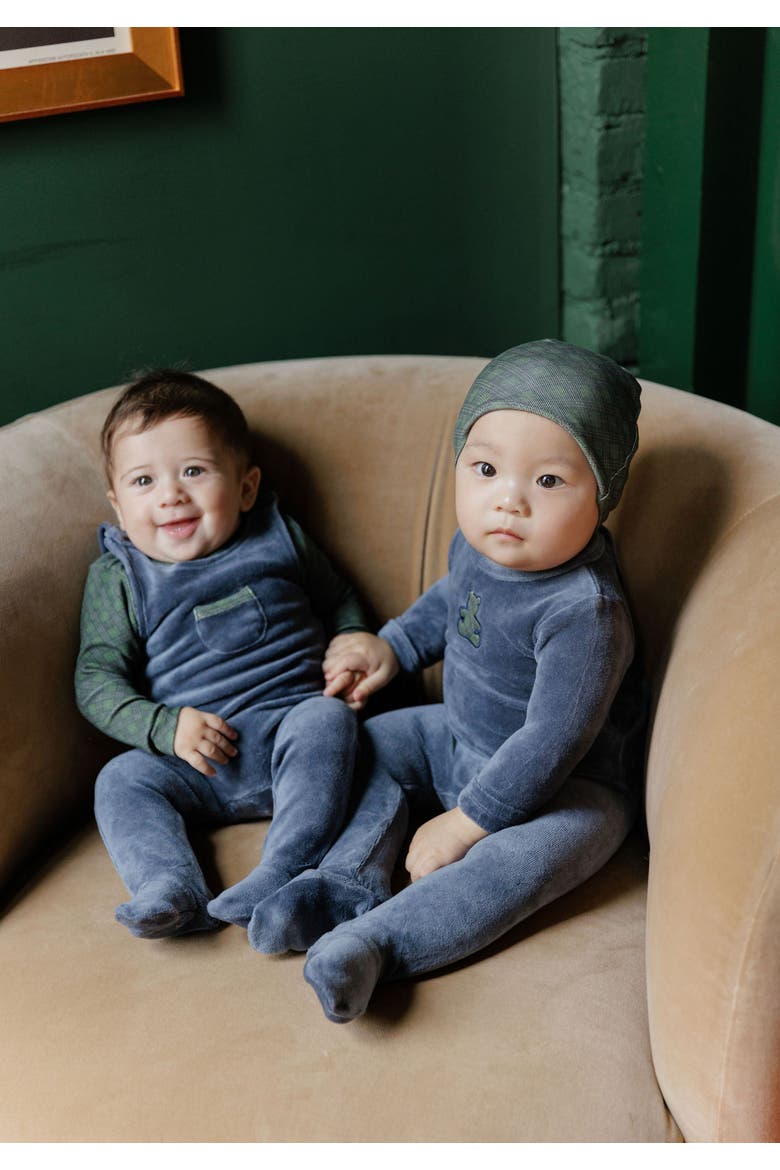 Velour Plaid Bear Collection - Overalls and Turtleneck, Alternate, color, Blue