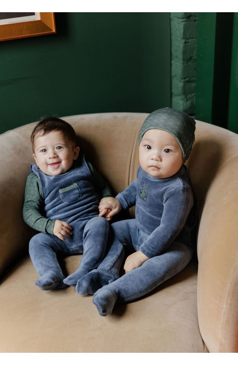 Ely's & Co. Velour Plaid Bear Collection - Overalls and Turtleneck, Alternate, color, Blue
