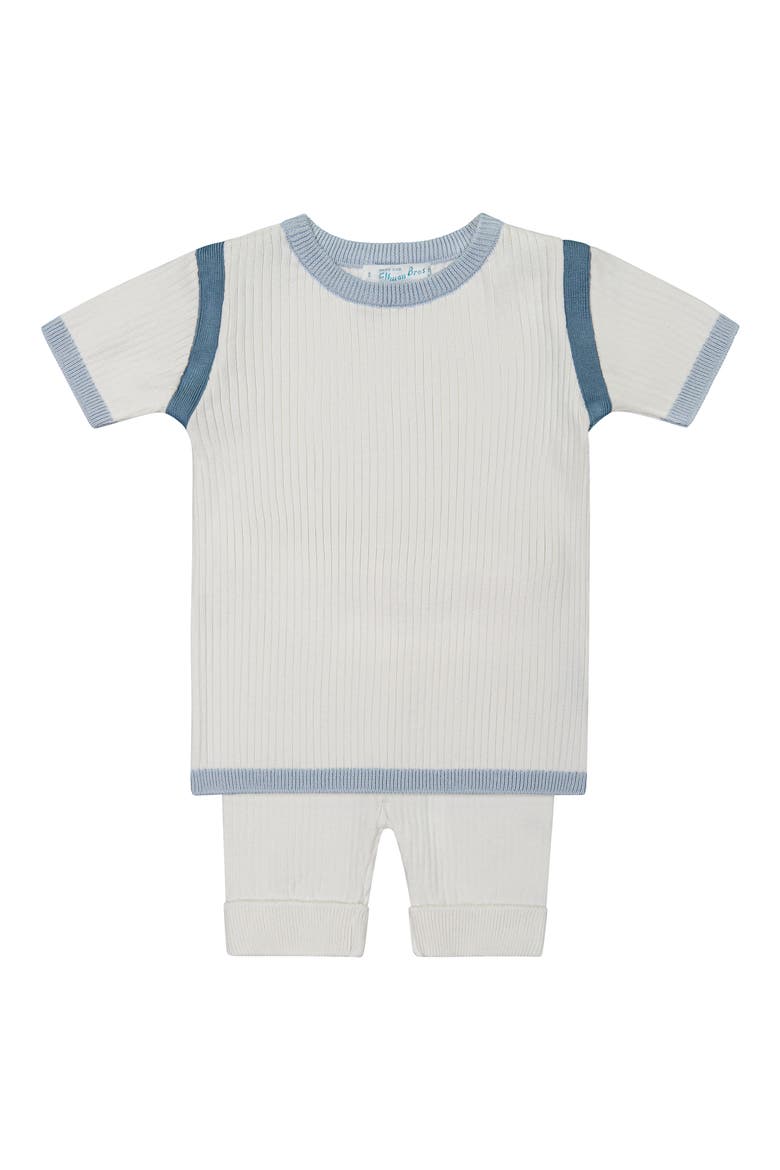 Rib Knit Top & Pants Set, Main, color, IVORY/ P. BLUE