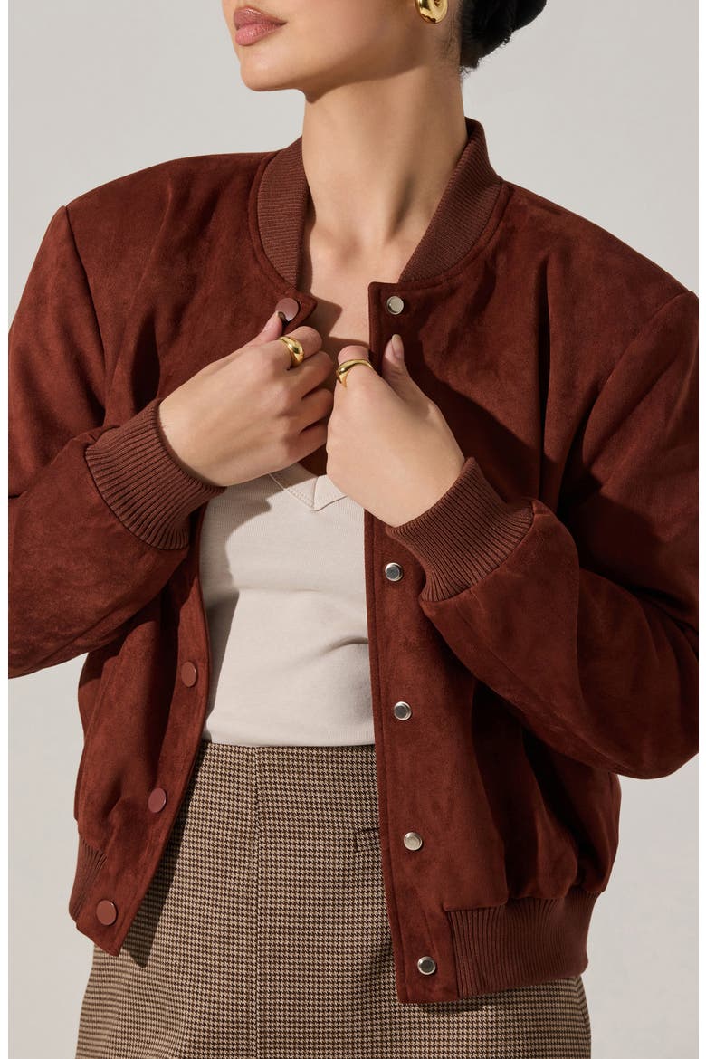 Olenna Faux Suede Bomber Jacket, Alternate, color, RUST BROWN