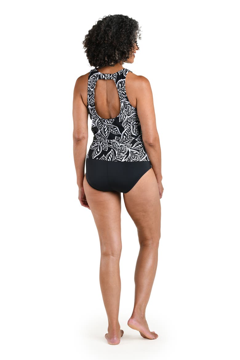 Native Vines High Neck Tankini Top, Alternate, color, BLACK