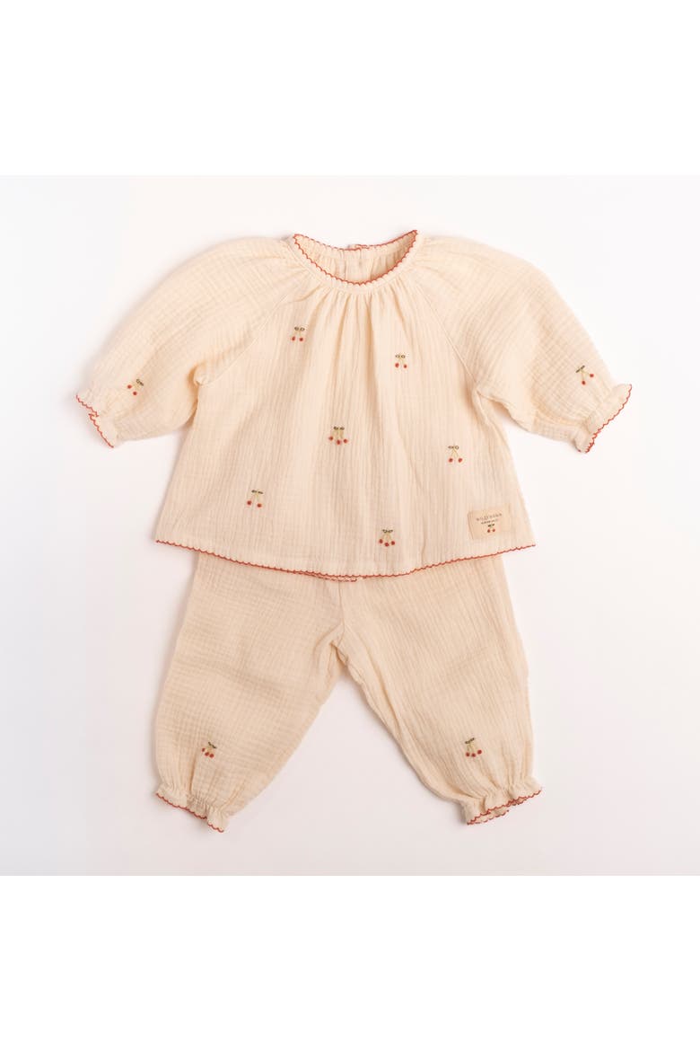Gauze Two Piece Set, Main, color, Embroidered Cherries