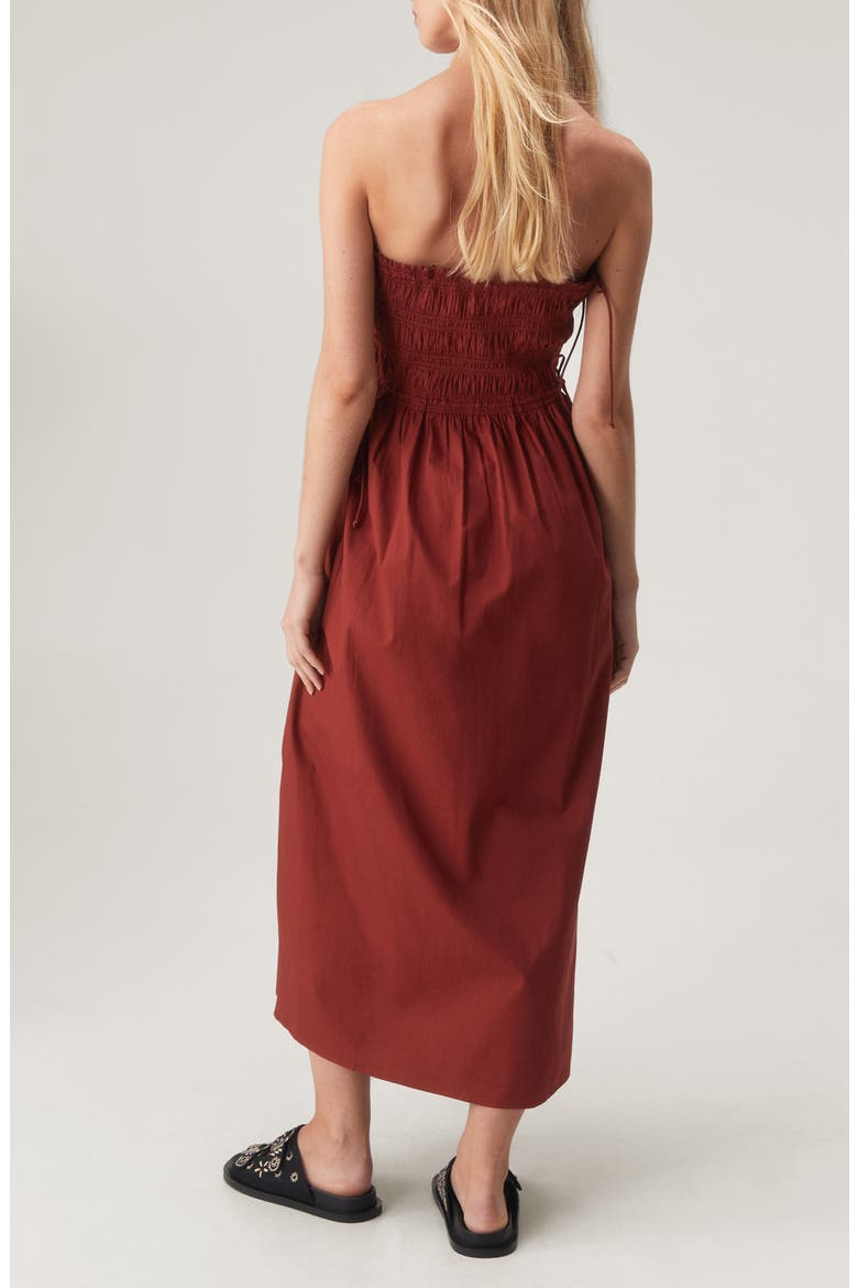 Smocked Strapless Cotton Midi Dress, Alternate, color, RUST