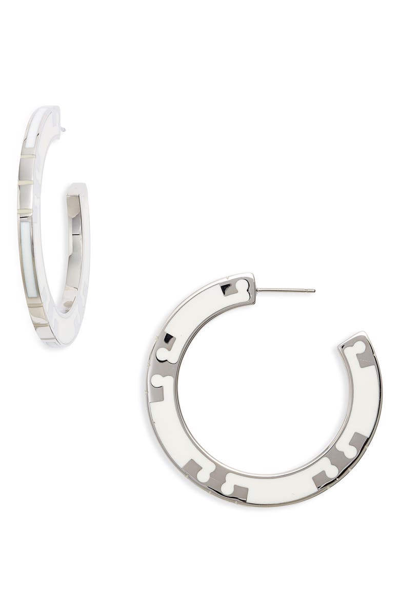Tory Burch T-Stripe Hoop Earrings, Main, color, 