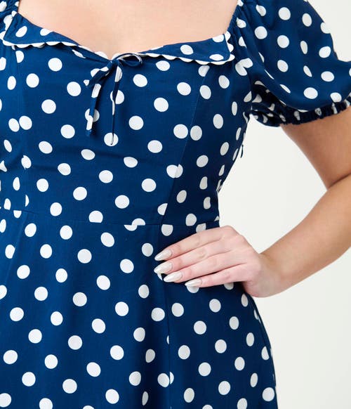 Unique Vintage Dot Puff Sleeve Midi Dress In Multi