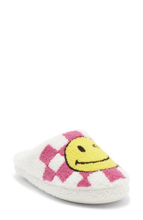 Smiley Checkerboard Faux Shearling Clog (Women)