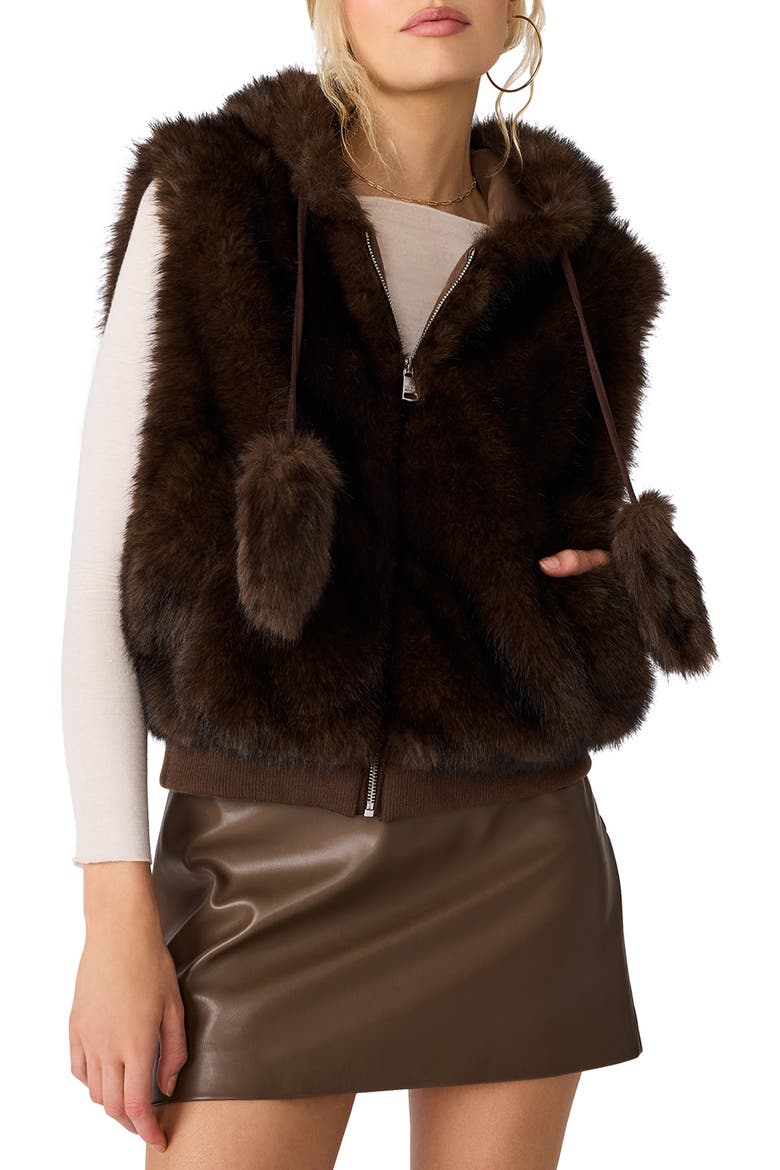 Sophee Faux Fur Hooded Vest, Main, color, FOSSIL BROWN