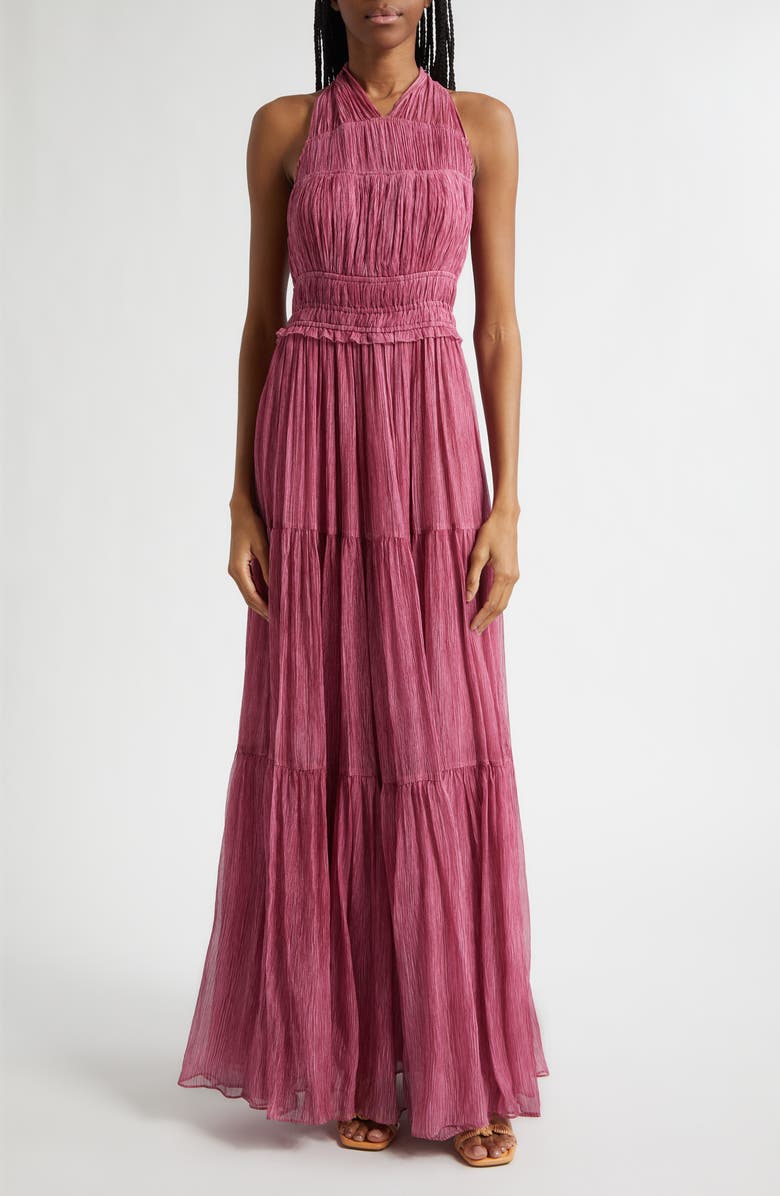 Ulla Johnson Freesia Chiffon Open Back Gown, Main, color, Amaranthus