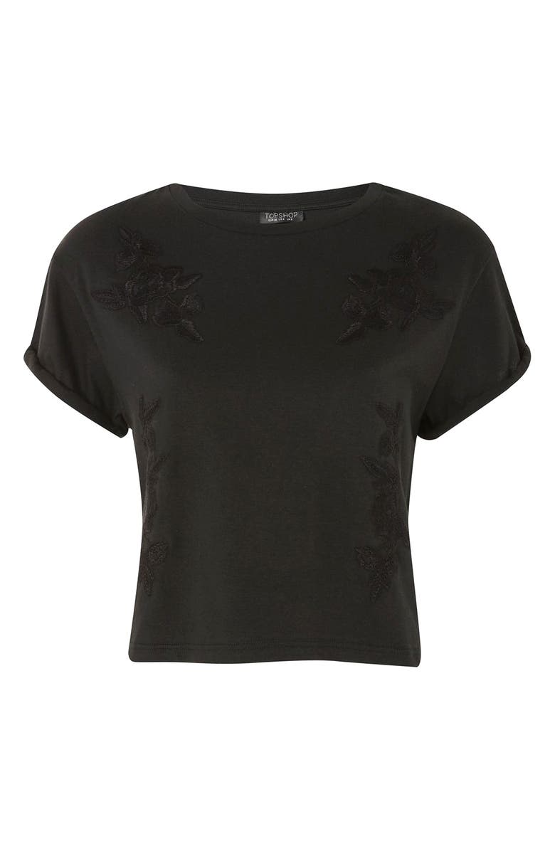 Topshop Embroidered Crop Tee, Alternate, color,