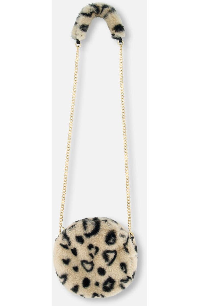 Deux par Deux Girl's Printed Leopard Faux Fur Shoulder Bag, Alternate, color,