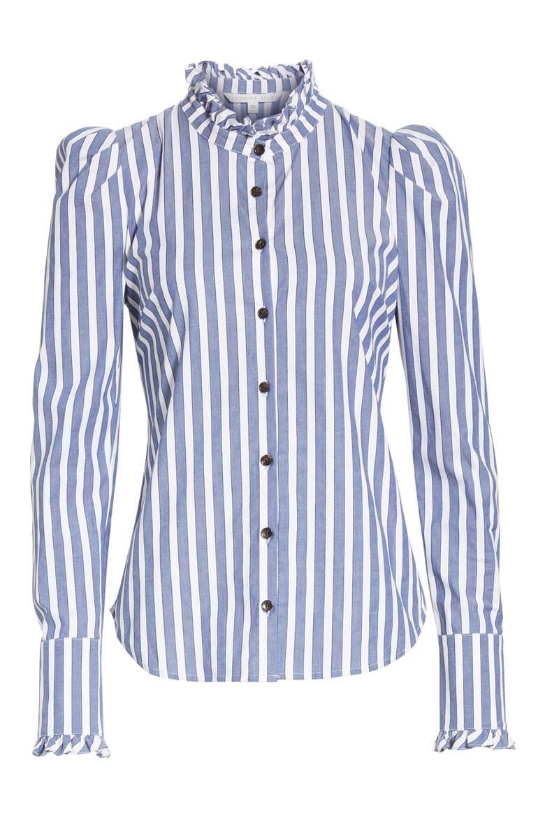 Holli Puff Shoulder Blouse, Alternate, color, BLUE/ WHITE