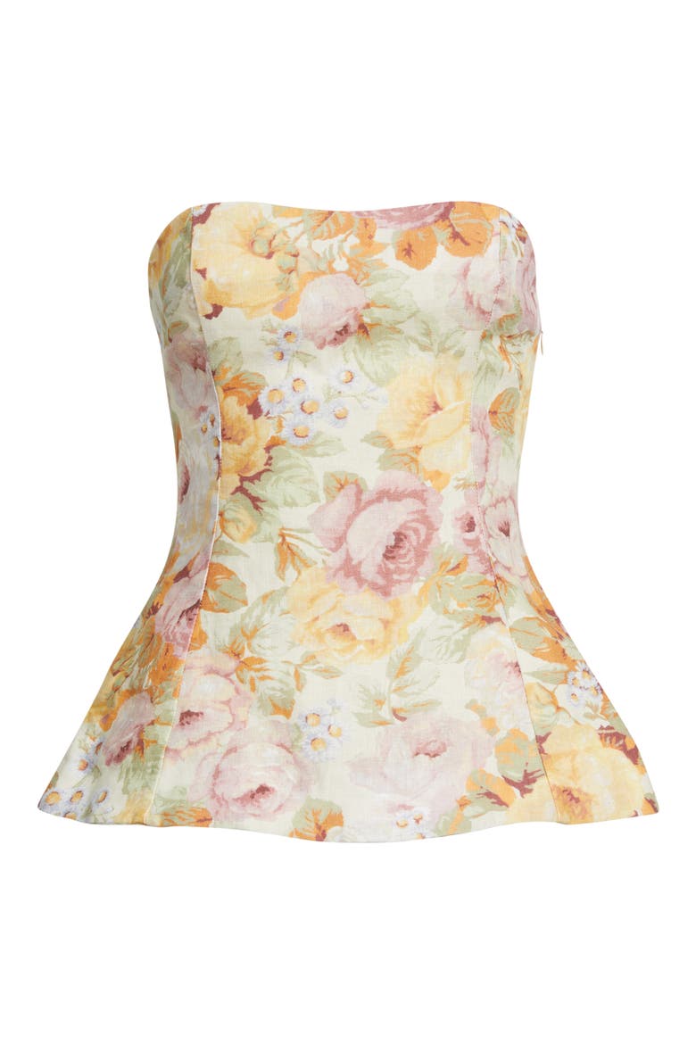 Petro Floral Strapless Linen Peplum Top, Alternate, color, GIARDINO