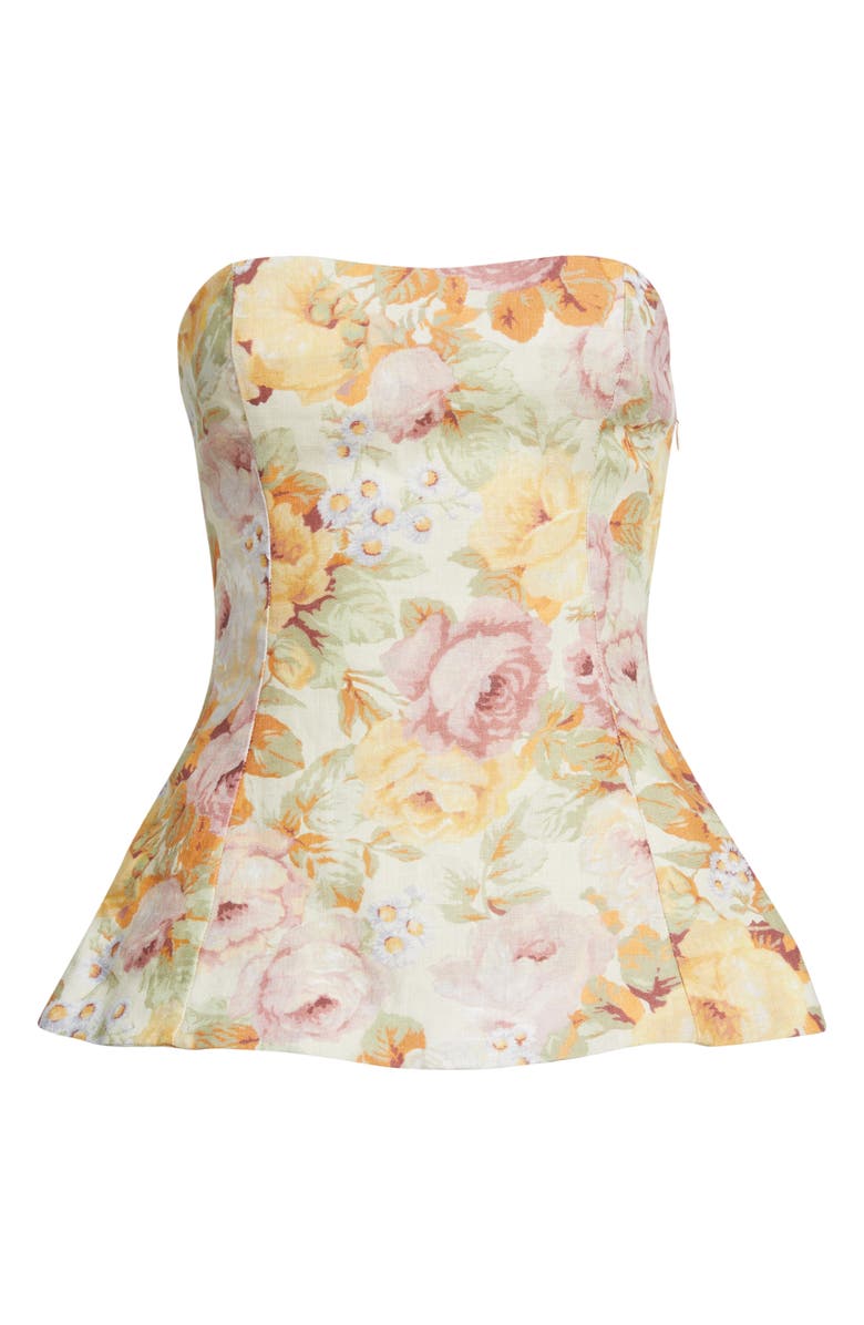 Faithfull the Brand Petro Floral Strapless Linen Peplum Top, Alternate, color, Giardino