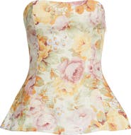 Faithfull the Brand Petro Floral Strapless Linen Peplum Top