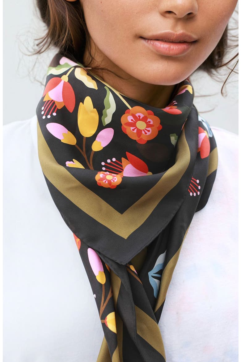 Double Sided Silk Scarf of Night Imagination, Alternate, color, Black