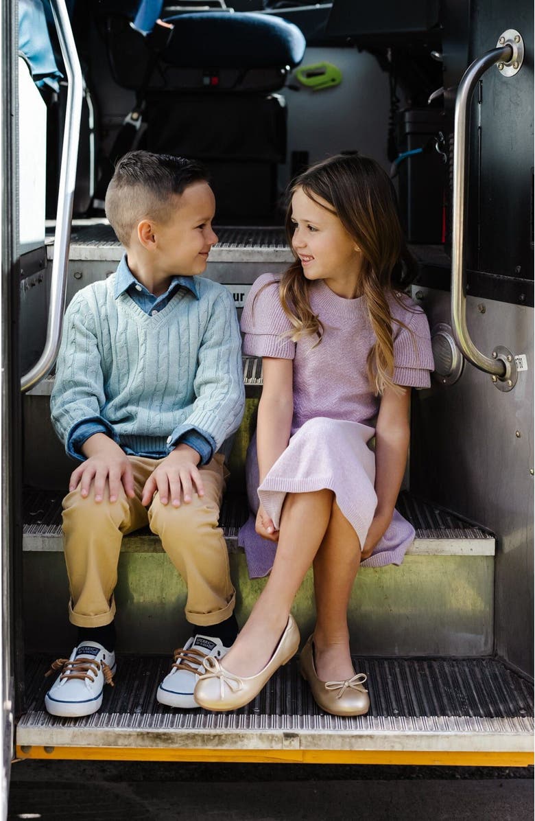 Hope & Henry Kids' Organic Long Sleeve Fine Gauge Cable V-Neck Sweater, Alternate, color, Dusty Blue Heather Cable