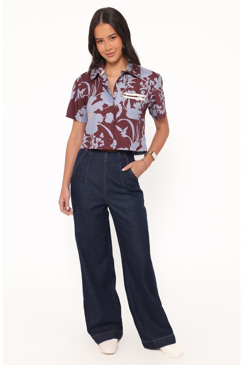 Aine Cropped Short Sleeve Shirt, Alternate, color, BURGUNDY FLORAL