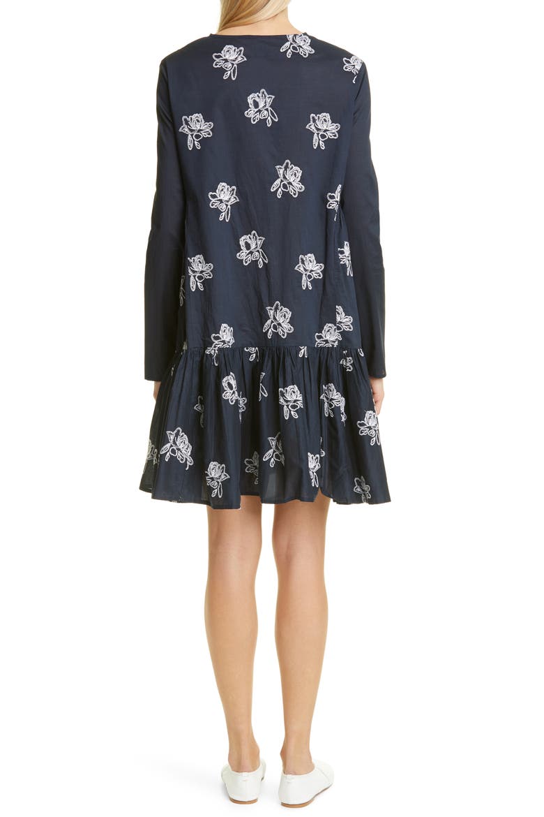 Caliza Embroidered Long Sleeve Dress, Alternate, color, NAVY/ WHITE
