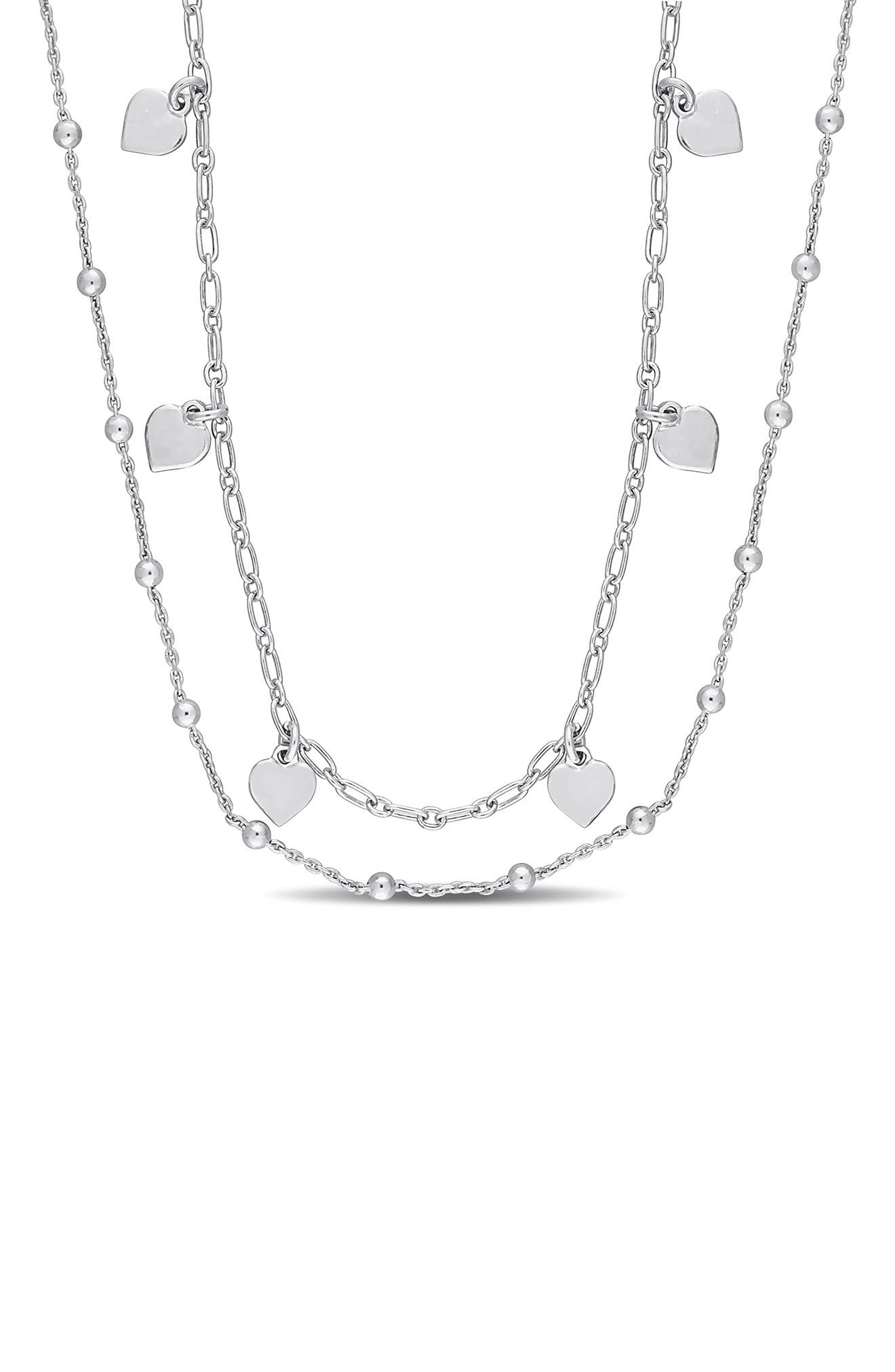 DELMAR Heart & Ball Bead Chain Layered Necklace