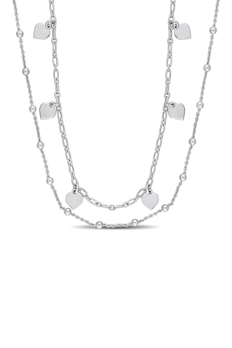 Heart & Ball Bead Chain Layered Necklace, Main, color, SILVER