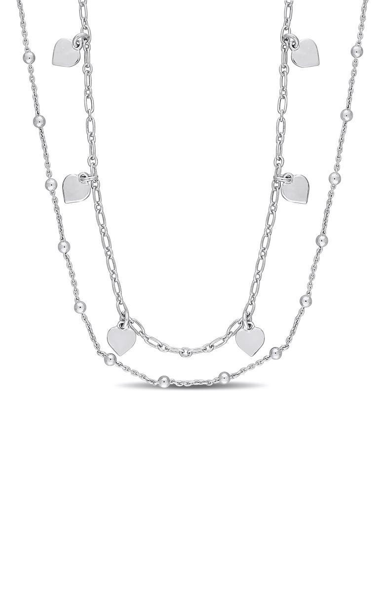 DELMAR Heart & Ball Bead Chain Layered Necklace, Main, color, Silver